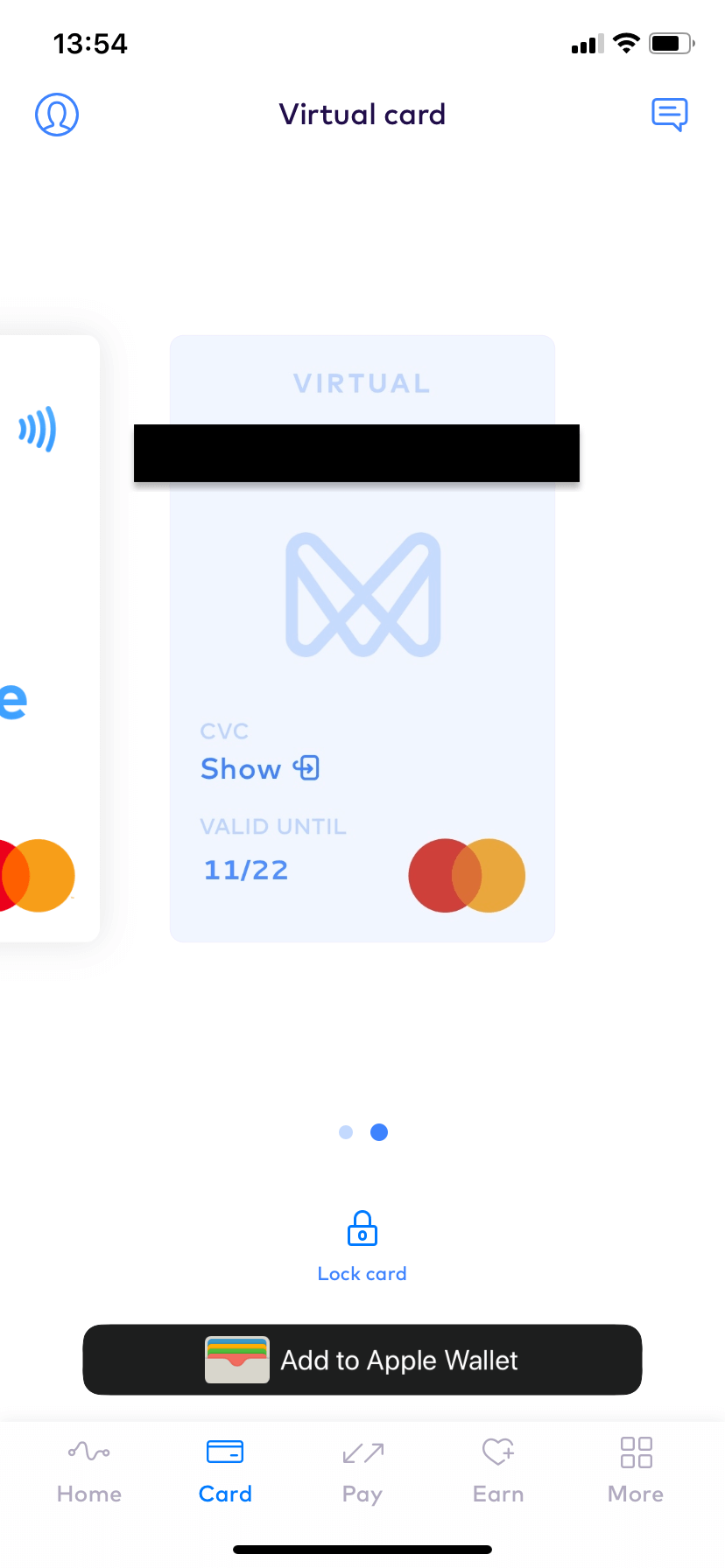 Monese virtual card