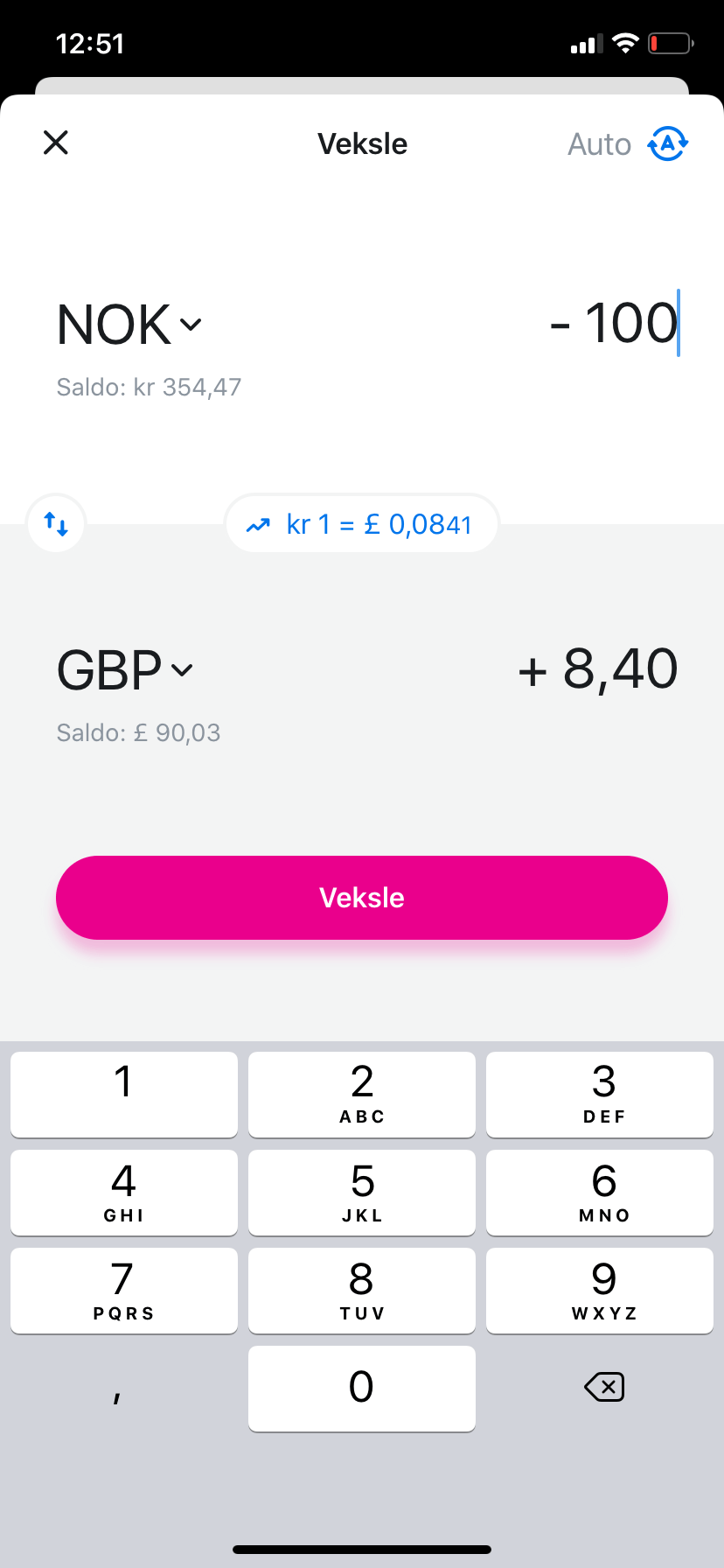 Revolut veksle NOK til GBP
