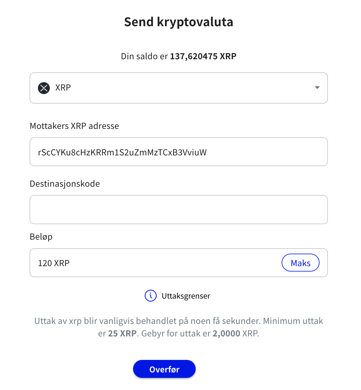 5 Send XRP fra Miraiex til Exodus