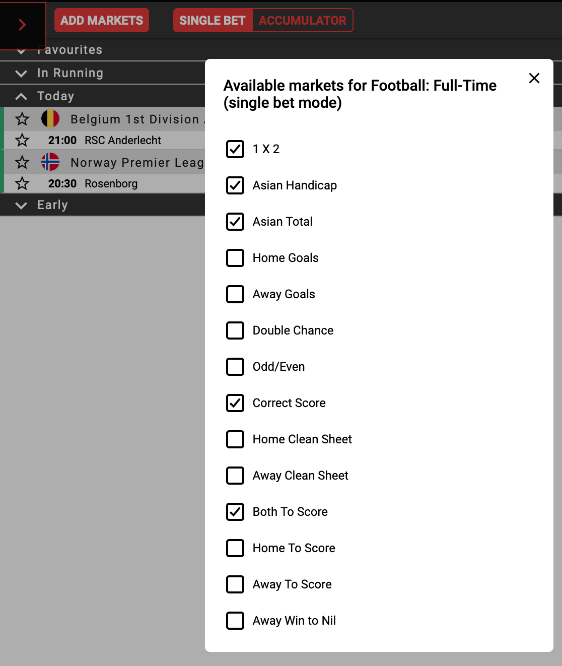 BetInAsia aktiver ulike odds markeder