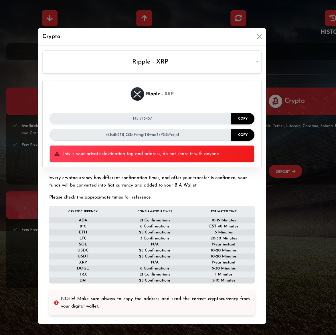 BetInAsia deposit XRP