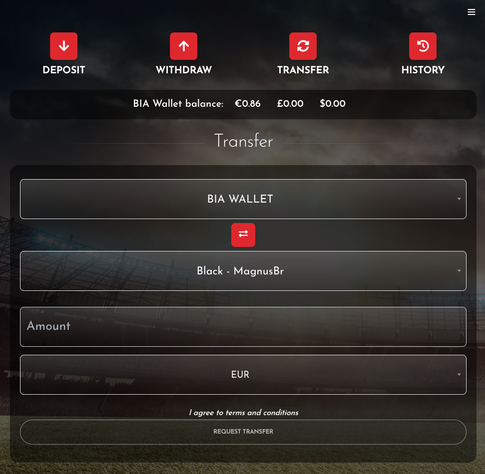 Betinasia transfer funds